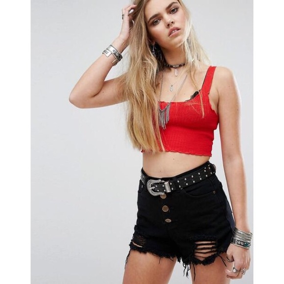 Tops - Red Ribbed Crop Cami Top Tops - Red Ribbed Crop Cami Top